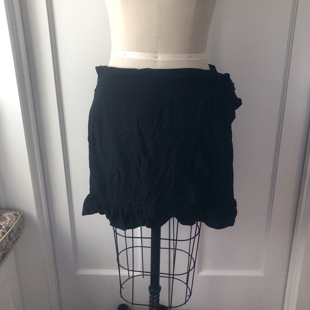 Black mini wrap skirt elastic waist